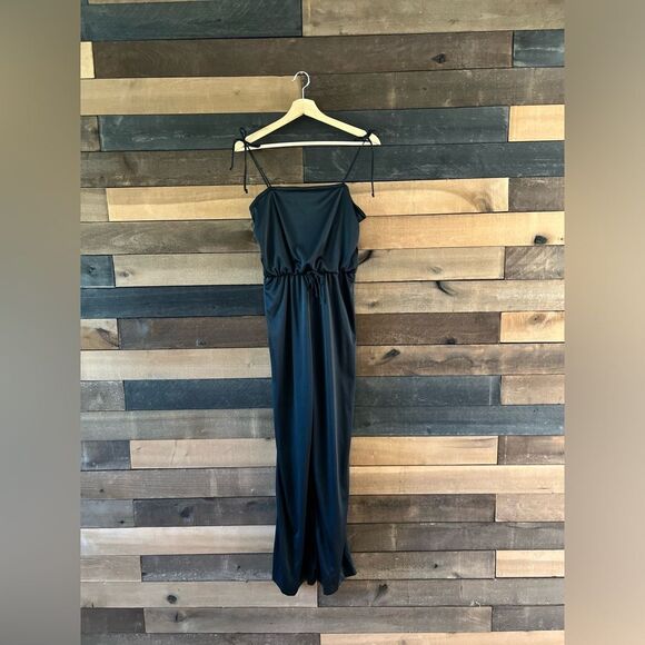 Vintage 70s Union Made Black Disco Jumpsuit Adjustable Straps Zip Back - Picture 7 of 14